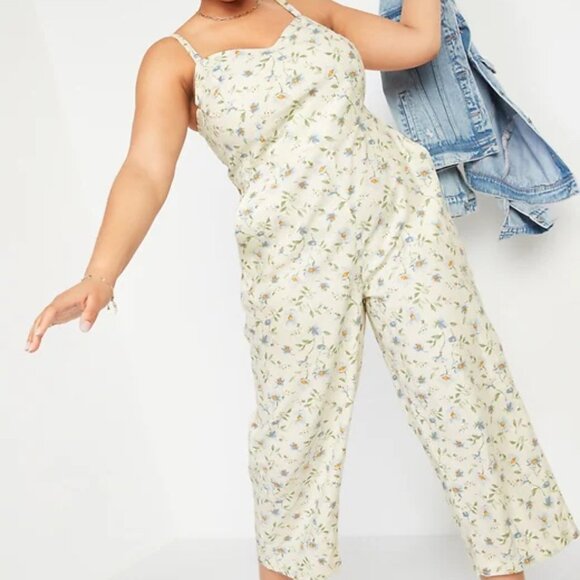 Women's Medium Old Navy Linen Floral Print Jumpsuit - Picture 1 of 7